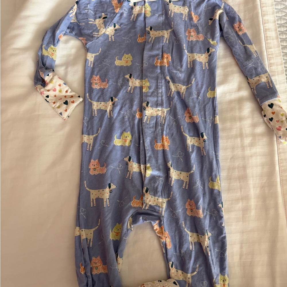 Magnetic Me Blue Footed One-Piece Pajama with Dog & Kitten Print